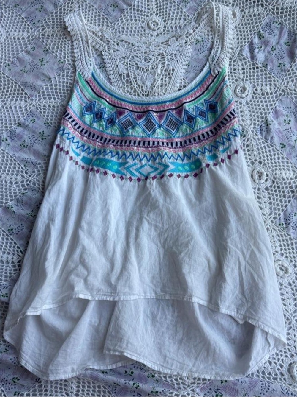 Y2K H&M boho Aztec crochet cami tank